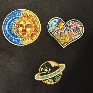 Iron on patches !  Set of 3  moon, sun, heart
